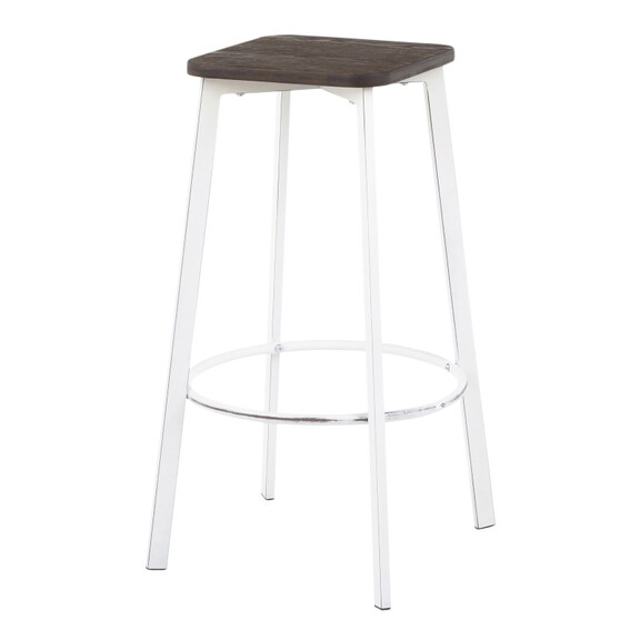 Clara Industrial Square Barstool in Vintage White ...