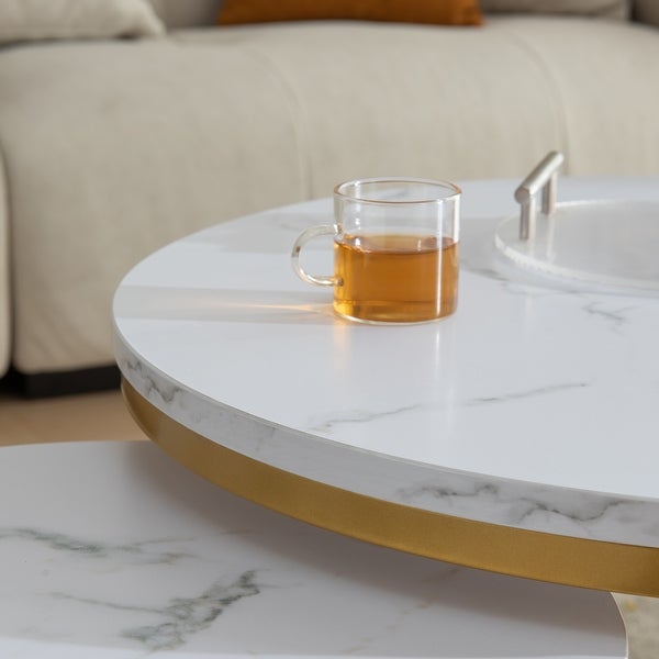 Modern Nesting Coffee Table， Metal Frame with Marble Color Top-23.6