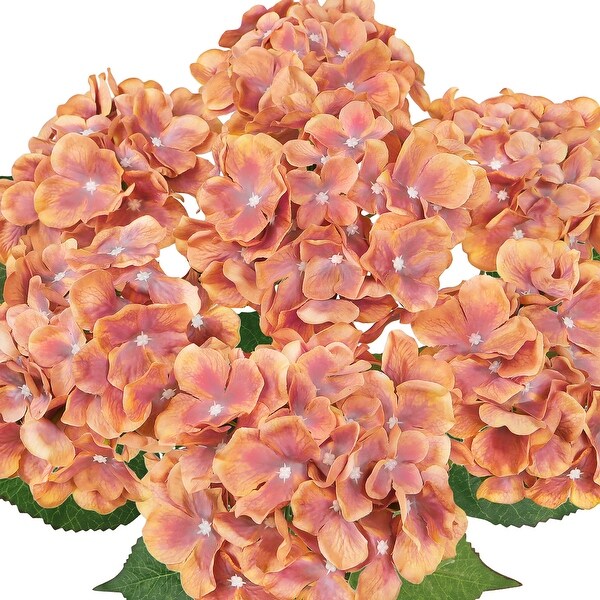 Set of 2 Deluxe NaturalLook Orange Cafe Artificial Hydrangea Flower Stem Bush Bouquet 20in