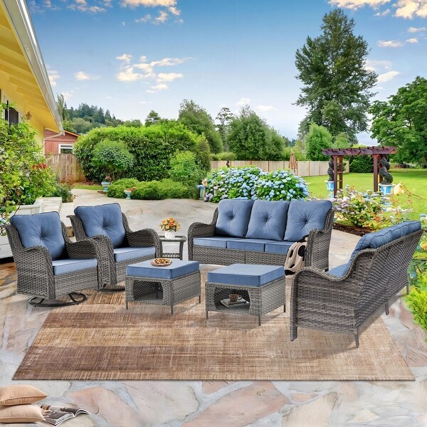 Wicker Patio Furniture Conversation Set with High Back Swivel Chairs and Storage Ottomans，Cushions Included🎃