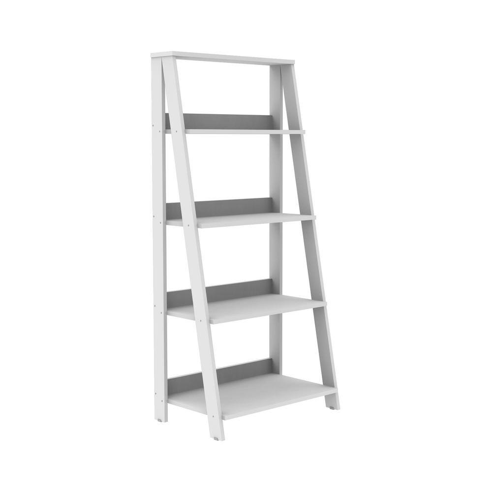 Walker Edison Furniture Company 55 in. White Wood 4-shelf Ladder Bookcase with Open Back HDS55LDWH