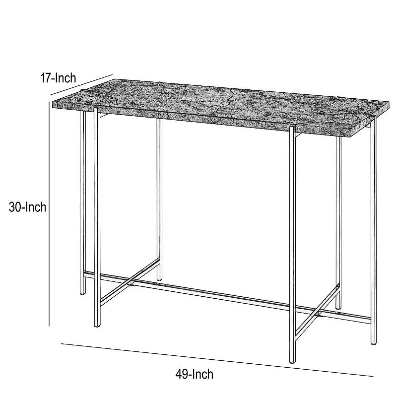 Contemporary Marble Top Sofa Table with Trestle Base ， Gray and Silver