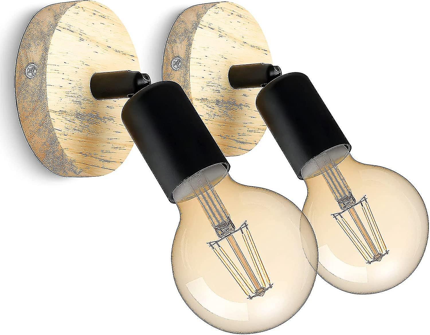 Vintage Wooden Indoor Wall Light 180 Rotatable Retro Industrial E27 Wall Lamp Sconces(set Of 2)