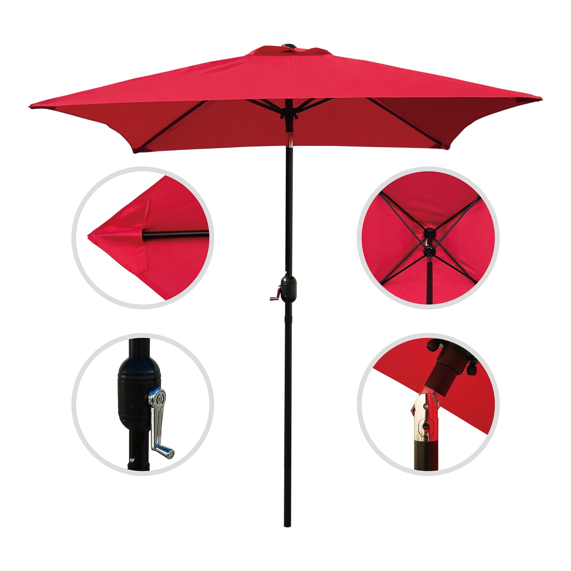 Davee  6.5' Square Patio Umbrella Outdoor Table Market Umbrella with Tilt/Crank, 4 Ribs (Red)