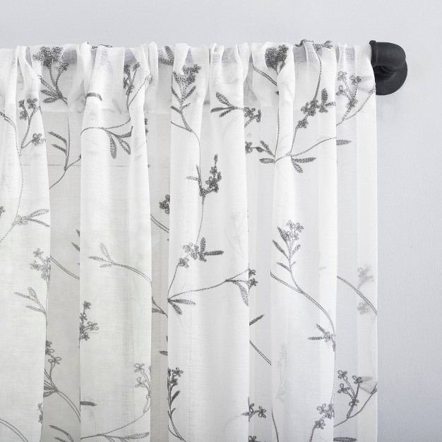 Delia Embroidered Floral Sheer Rod Pocket Curtain Valance No 918