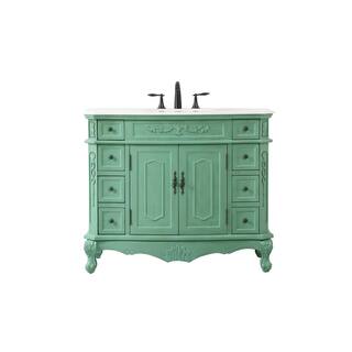 Simply Living 42 in. W x 21 in. D x 36 in. H Bath Vanity in Vintage Mint with White And Brown Vein Marble Top SL30426VM