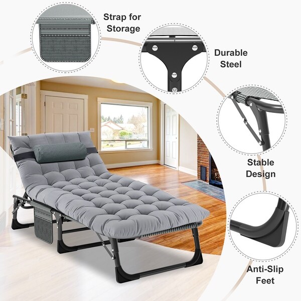 DoCred Folding Chaise Lounge Chair，Camping Cot with Removable pad