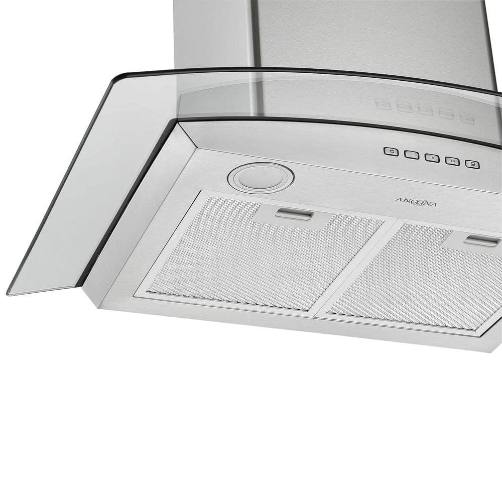 Ancona 30 in 440 CFM Convertible Wall Mounted Glass Canopy Range Hood with LED Lights in Stainless Steel