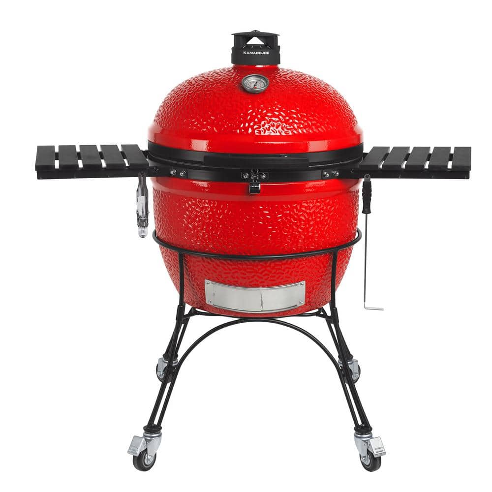 Kamado Joe Big Joe II 24 in. Charcoal Grill in Red with Cart, Side Shelves, Grate Gripper, and Ash Tool BJ24RHC