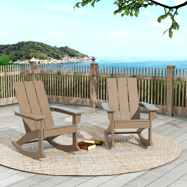 Polytrends Shoreside Modern EcoFriendly All Weather Poly Adirondack Rocking Chairs (Set of 2)