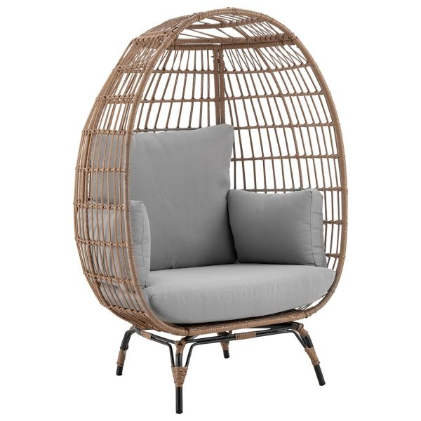 Spezia Patio Freestanding Egg Chair with Grey Cushions