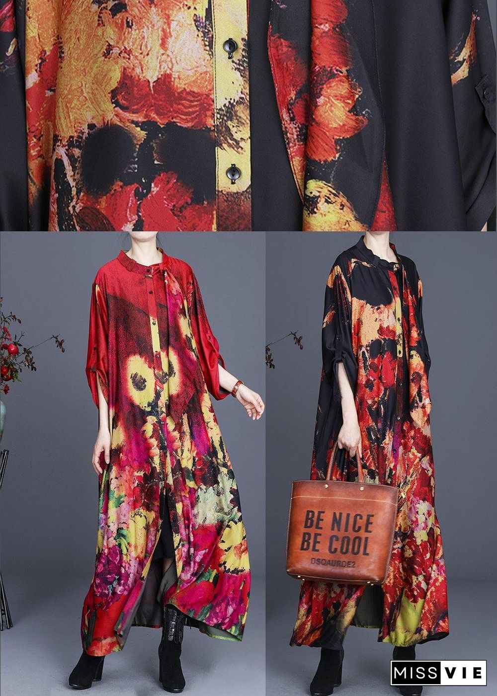 Fine Red Print asymmetrical design Long Summer Spring Dress