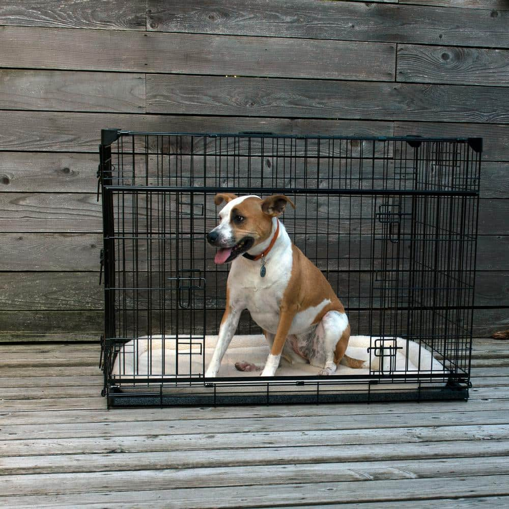 Lucky Dog 48 in. Sliding Double Door Dog Crate with Patented Corner Stabilizers, Removable Tray, Rubber Feet and Carrying Handle ZW 51548