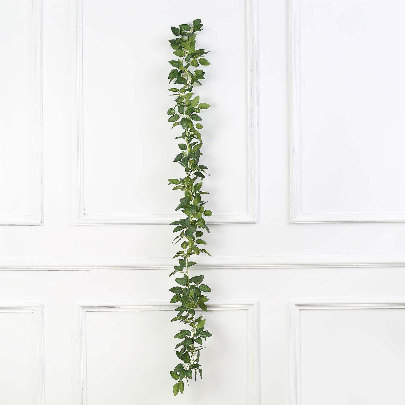 Real Touch Green Artificial Silk Rose Leaf Table Garland, Flexible Hanging Greenery Vine 6ft