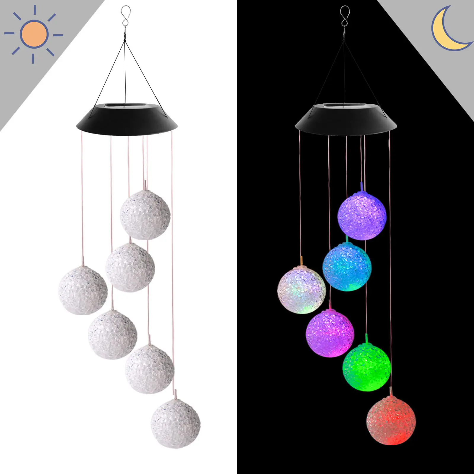 SOL2610F Exquisite Solar Ball Shaped Wind Chime Light LED Waterproof Hanging Light For Garden Decoration