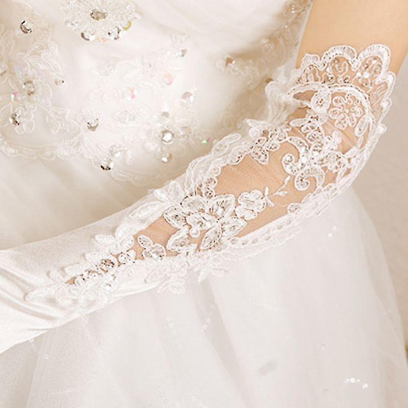 Womens Wedding Gloves Long Tulle Bridal Lace White Gloves