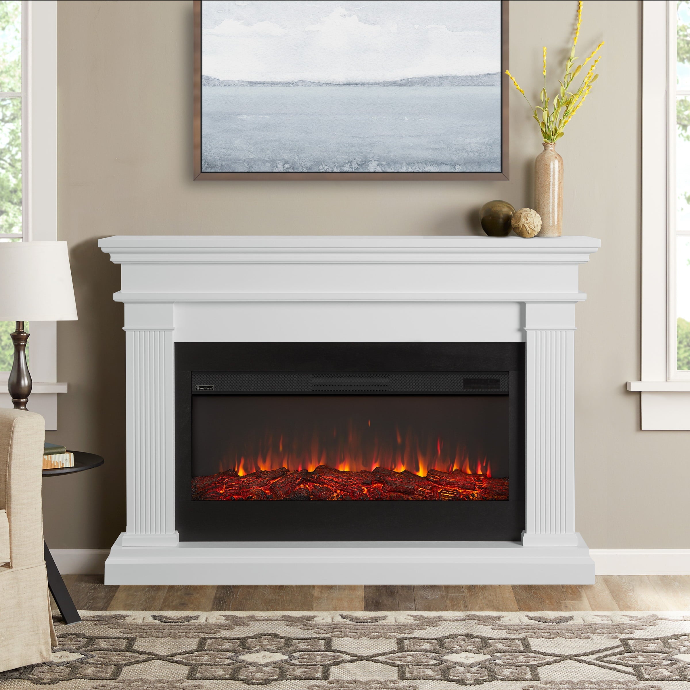 Real Flame Beau Amish Style Solid Wood Electric Fireplace in White