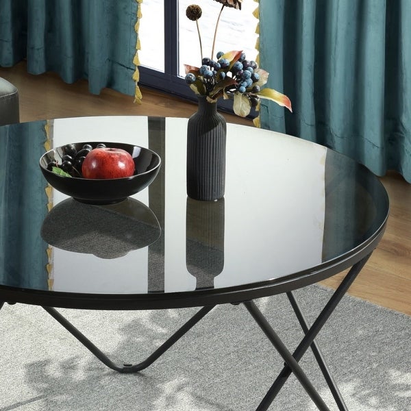 Modern Round Coffee Table with Metal Frame