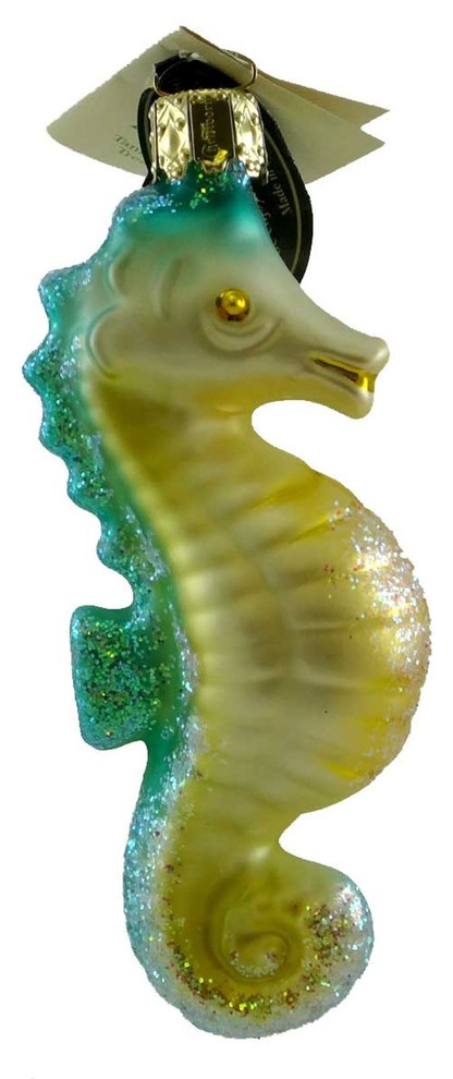 Holiday Ornament SEAHORSE WITH GLITTER Glass Ocean Fish Tropical WE868N BLUE   Beach Style   Christmas Ornaments   by Story Book Kids Inc  Houzz