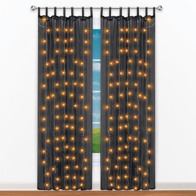 Collections Etc Orange Led Lighted Pre lit Sheer Black Curtain Panel