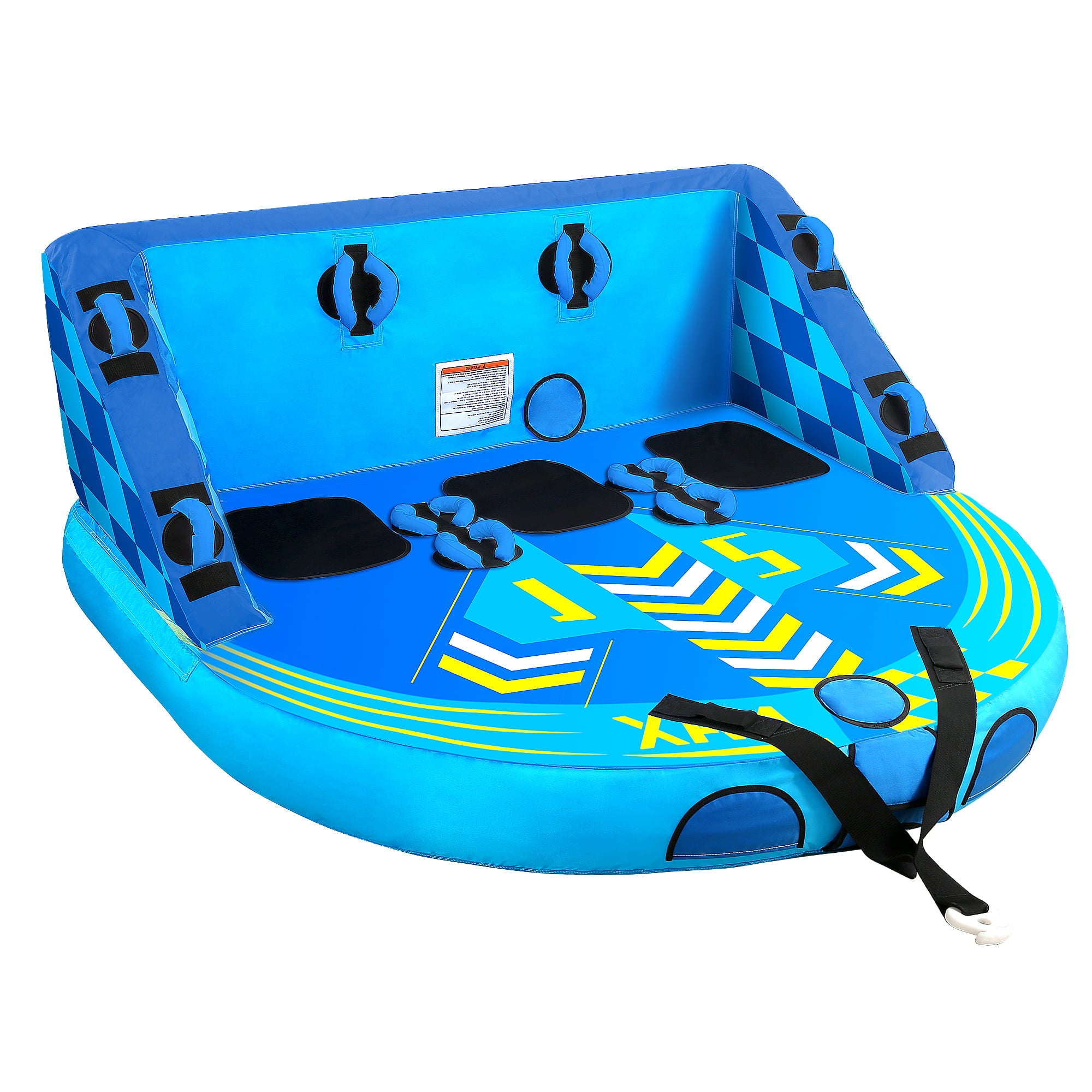 MaxKare Inflatable Towable Tube for Boating with Foam Seats and Multiple Handles， 1-3 Rider  - Blue