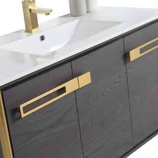 FINE FIXTURES Oakville 42 in. W x 18.32 in. D x 33.5 in. H Bath Vanity in Black Coal Oak with White Ceramic Top OK42BC-SB