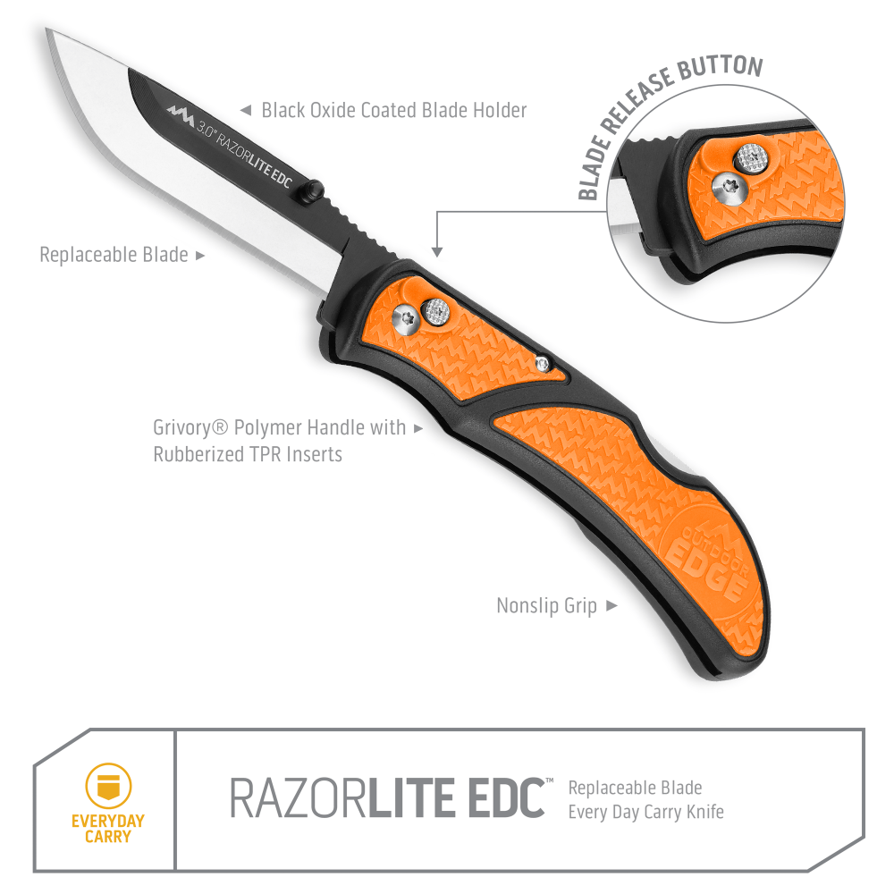 Outdoor Edge RazorLite EDC Folding Knife Orange 3 with 4 Blades ;