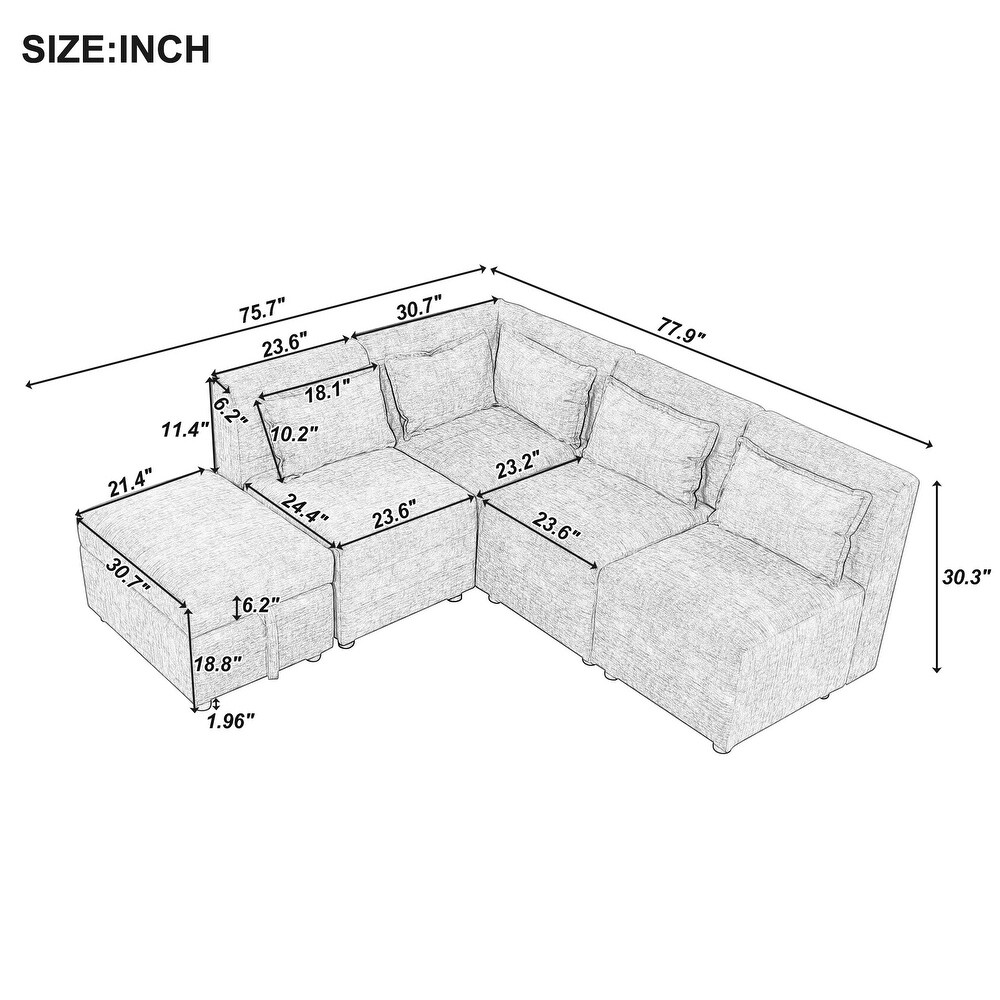 L shape Sectional Sofa Sets Chenille Corner Sofa with Ottomans