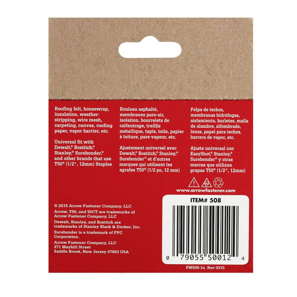 Arrow T50 12 in. Leg x 38 in. Crown Galvanized Steel Staples (1250-Pack) 508