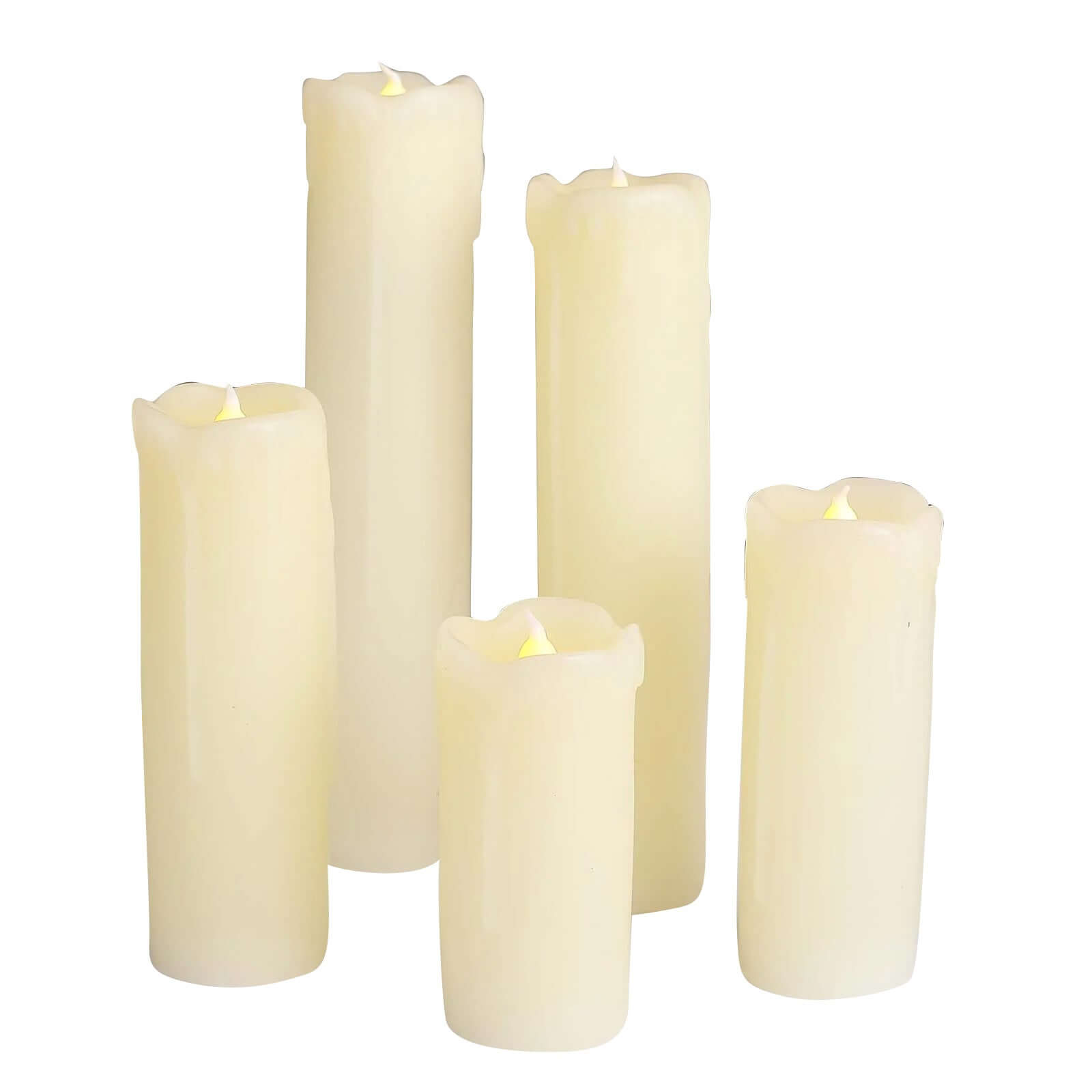 Set of 6 Warm White Flameless Flicker LED Drip Wax Pillar Candles, Battery Operated Luminaria Holiday Candles