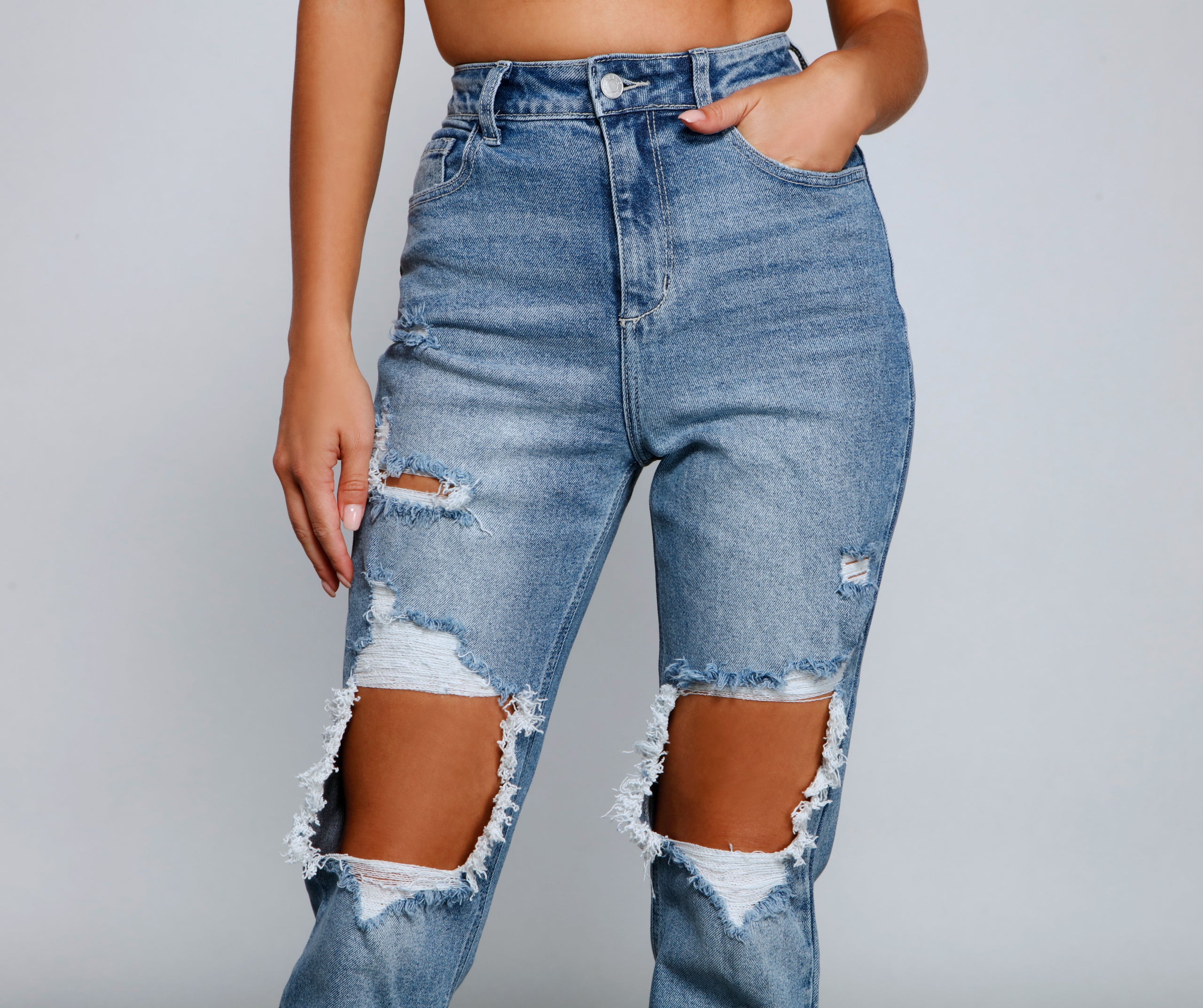 Rebel Chic High Rise Destructed Mom Jeans