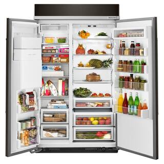 KitchenAid 29.5 cu. ft. Built-In Side by Side Refrigerator in PrintShield Black Stainless KBSD608EBS