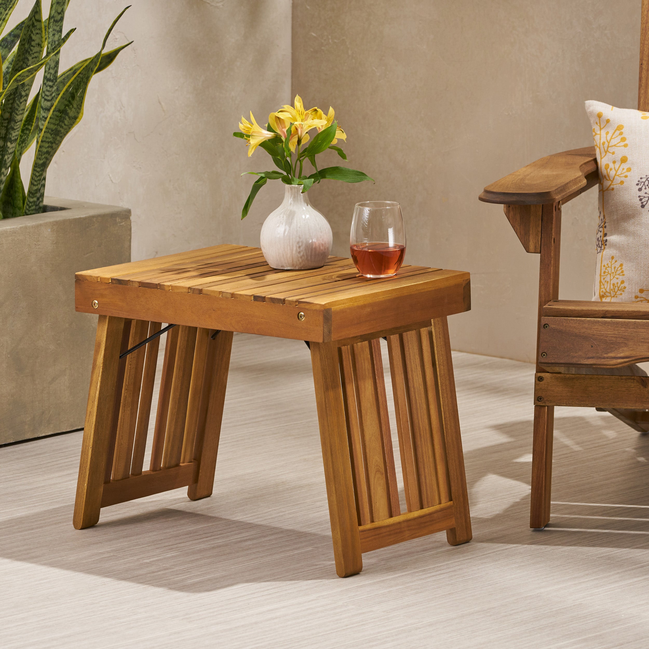 Karyme Outdoor Acacia Wood Folding Side Table