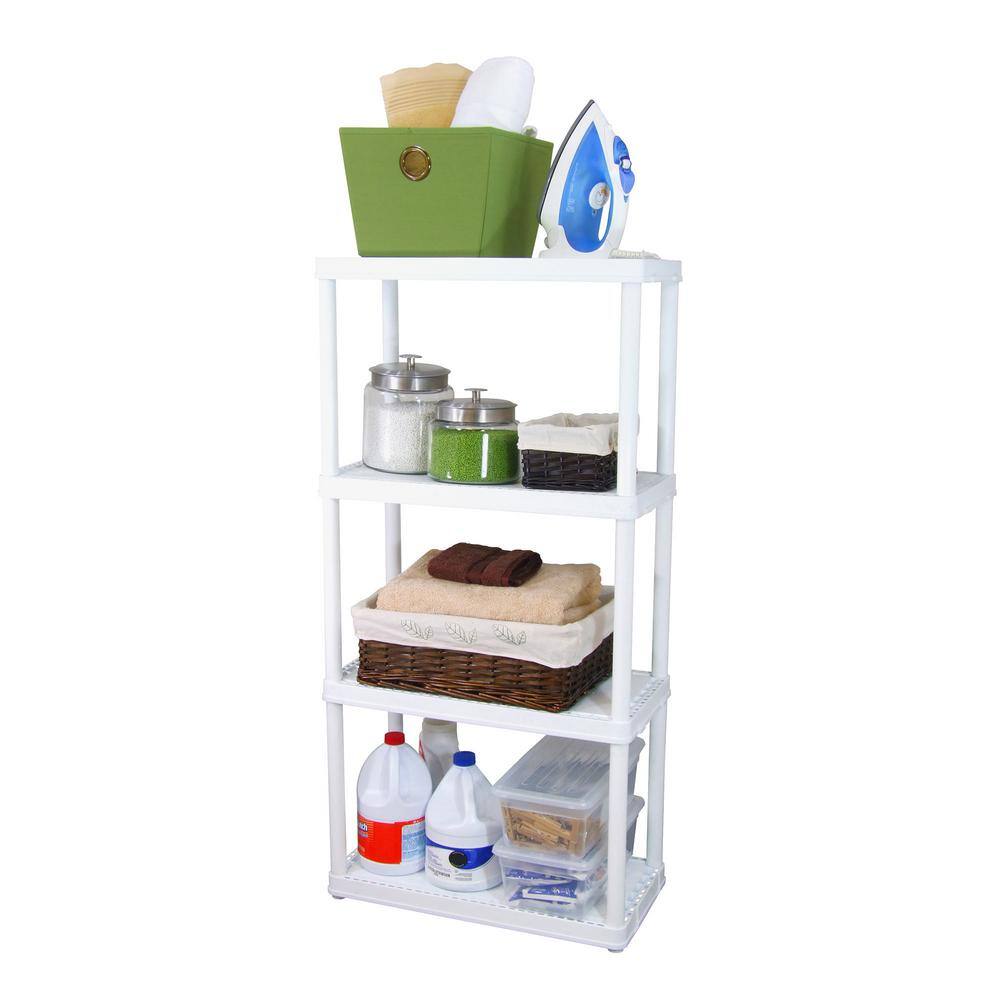 GRACIOUS LIVING 4-Pack White 4-Tier Plastic Garage Storage Shelving Unit (24 in. W x 48 in. H x 12 in. D) 4 x 91064-1C-90