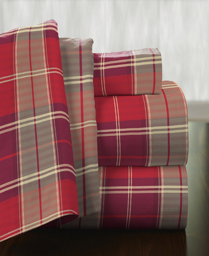 Pointehaven Piedmont Plaid Superior Weight Cotton Flannel Sheet Set， Full