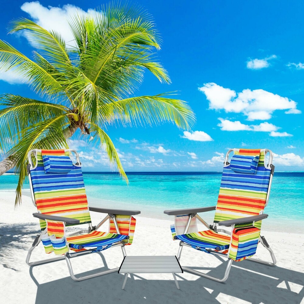 2PCS 5 Position Outdoor Folding Backpack Beach Table Chair