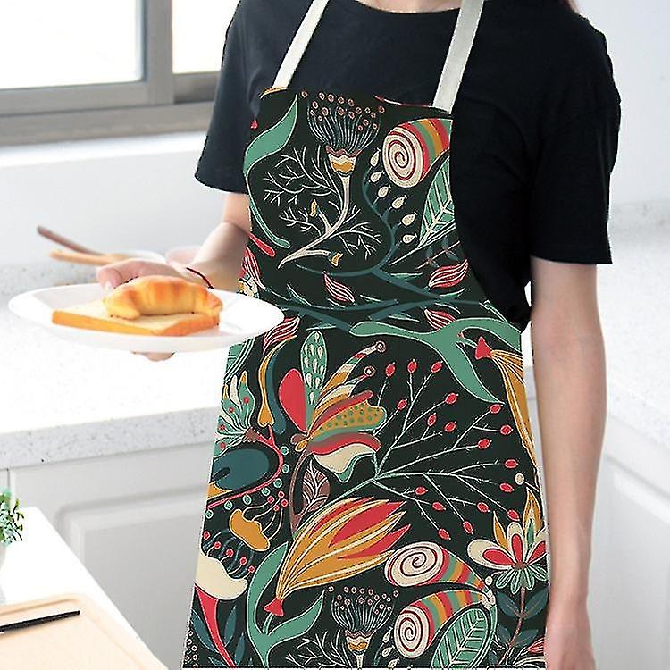 Women Kitchen Apron Cotton Canvas Flower Apron， Floral Pattern Apron For Women Chef Apron