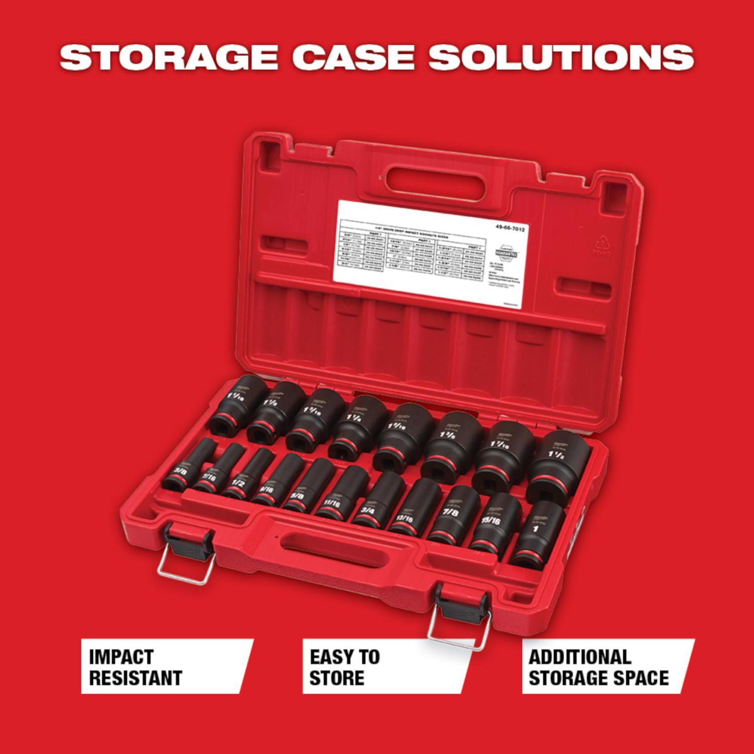 MW ShockWave 1/2 in. drive SAE 6 Point Deep Impact Rated Socket Set 19 pc