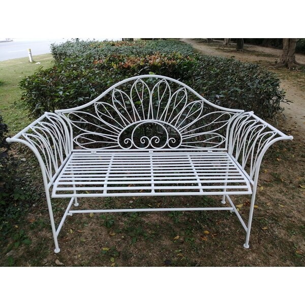 White Metal Garden Bench - Overstock - 33350682