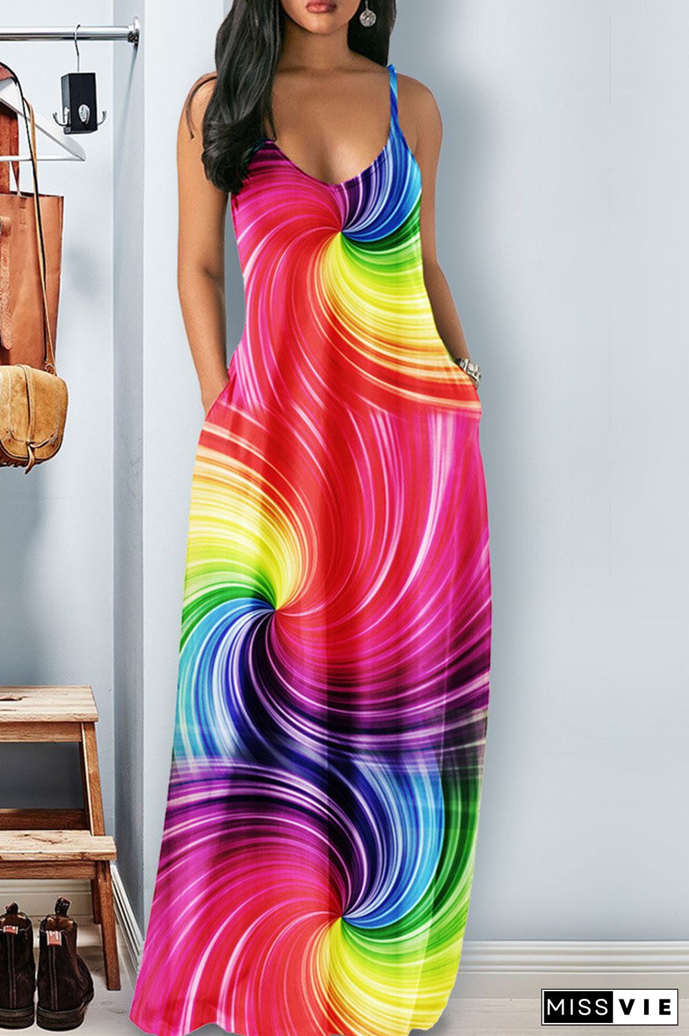 Rainbow Stylish Casual Striped Dress