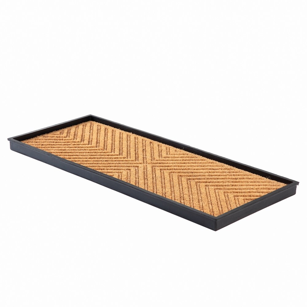 Jani Natural   Recycled Rubber Boot Tray with Cross Embossed Coir Insert