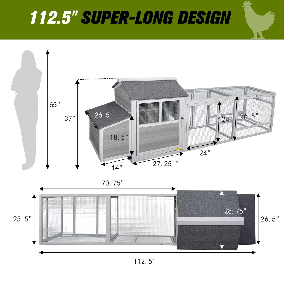 Coziwow Wooden Outdoor Chicken Coop w/ Run and Nesting Box Small Pet Habitats