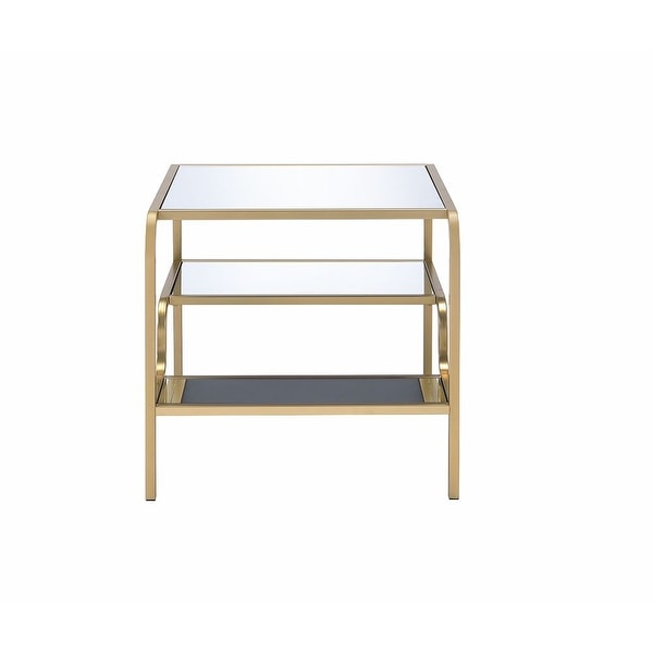 Astrid Square End Table with Shelf， Gold Finish