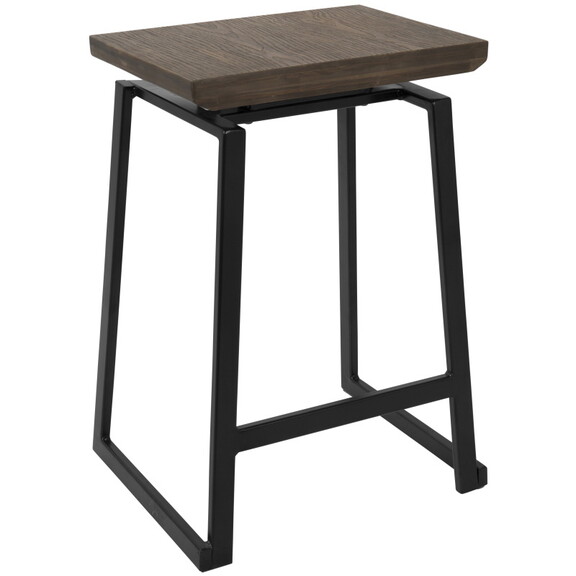 Geo Industrial Counter Stool in Black with Brown W...