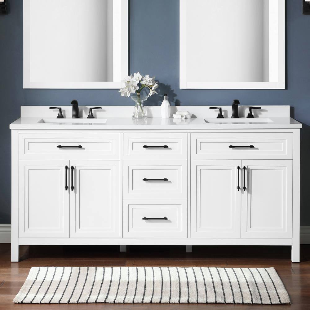 Home Decorators Collection Mayfield 72 in. W x 22.1 in. D x 35 in. H Freestanding Bath Vanity in White with White Cultured Marble Top Mayfield 72W