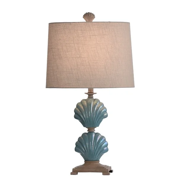 StyleCraft Gili Beach Light Blue Ceramic Table Lamp - White Hardback Fabric Shade