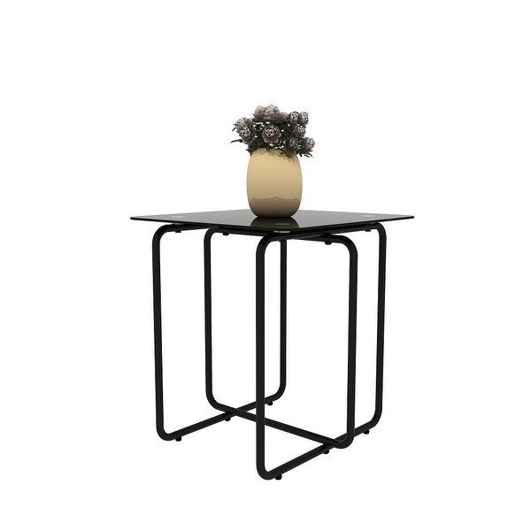 Modern Style Square Side Table with Glass Tabletop and Metal Legs