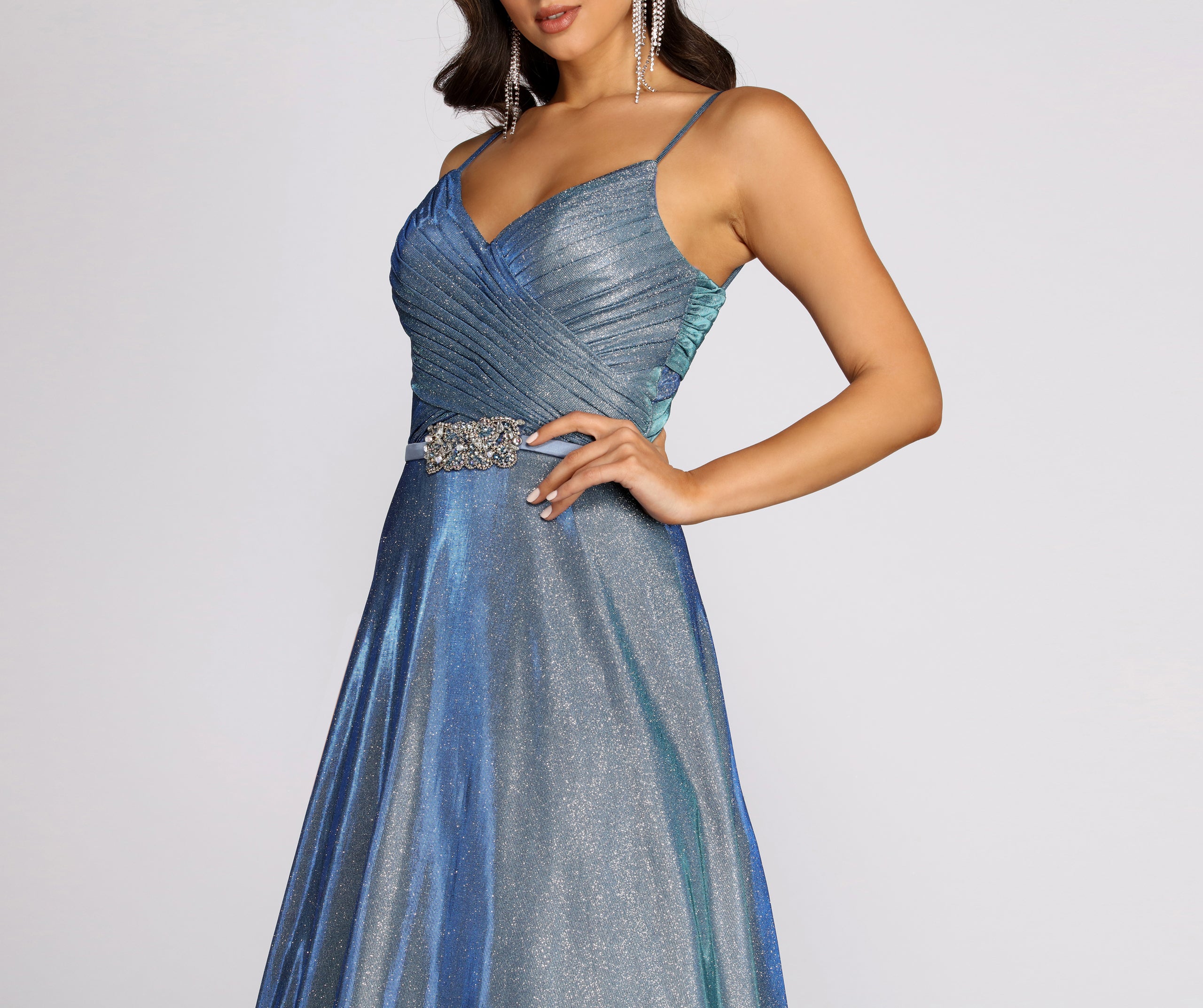 Ashley Shine Beaded Waist Formal Dress