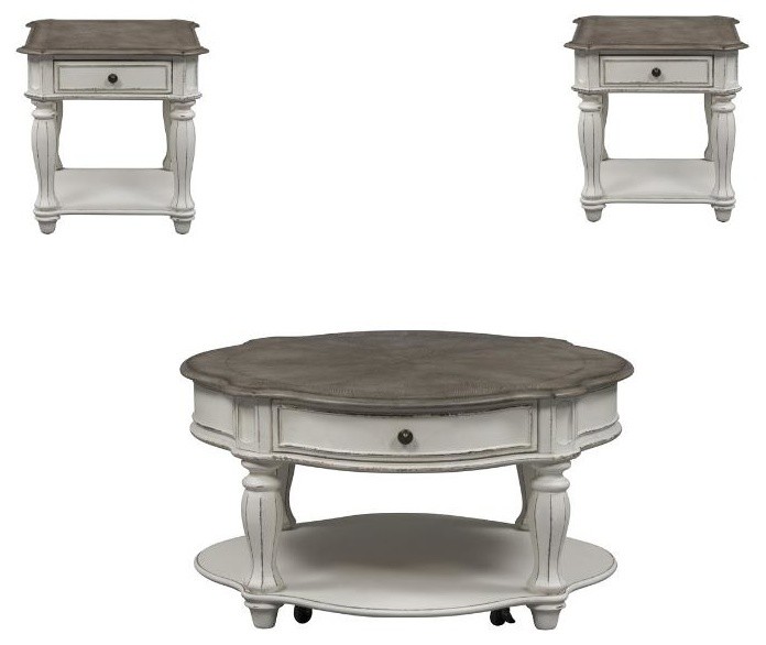 3 Piece Set of Round Coffee Table and (Set Of 2) End Table   Traditional   Coffee Table Sets   by Homesquare  Houzz