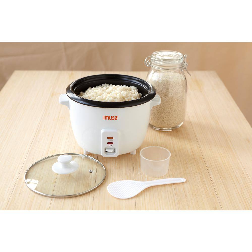 IMUSA 8-Cup Non-Stick White Rice Cooker with Non-Stick Cooking Pot GAU-00013